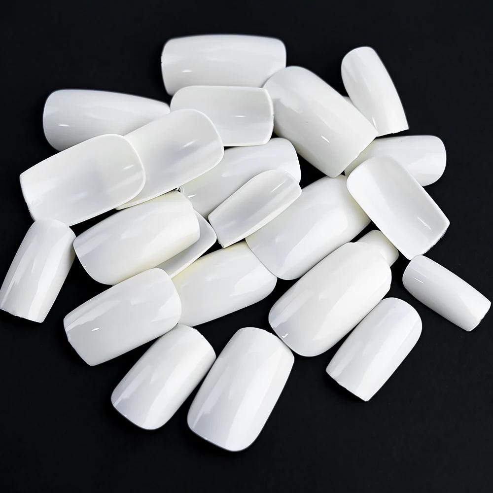 100 pièces blanc moyen carré faux ongles couverture complète acrylique artificiel faux ongles consei
