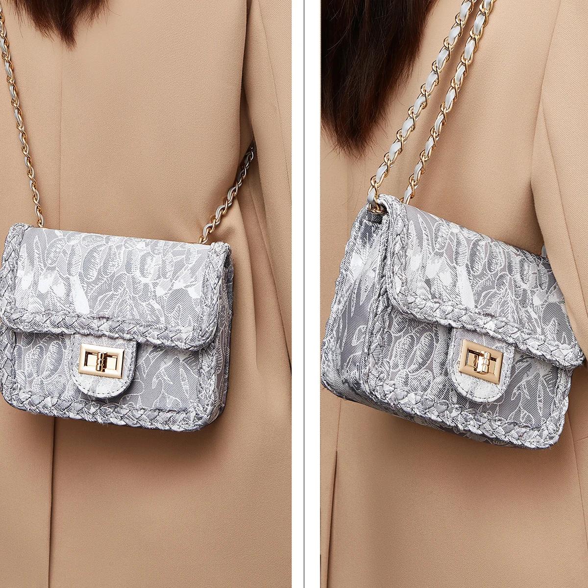 FOXER Sac bandoulière de luxe avec broderie florale pour femme – Sac à bandoulière élégant avec chaî