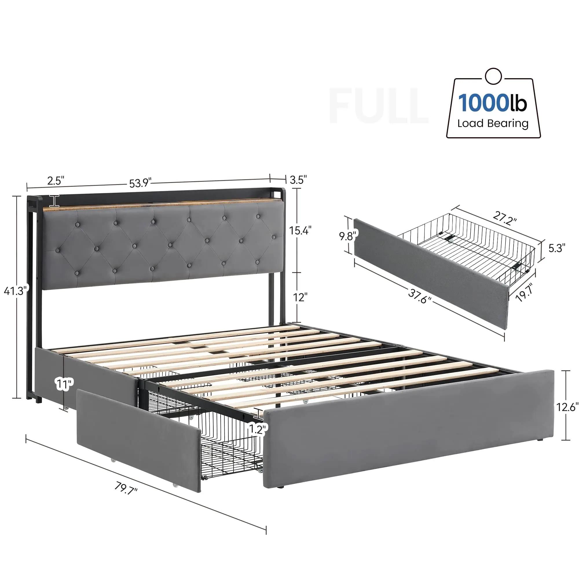 Cadre de lit avec 4 wers de proximité de stockage et station de recharge, avec planche de sauna de s