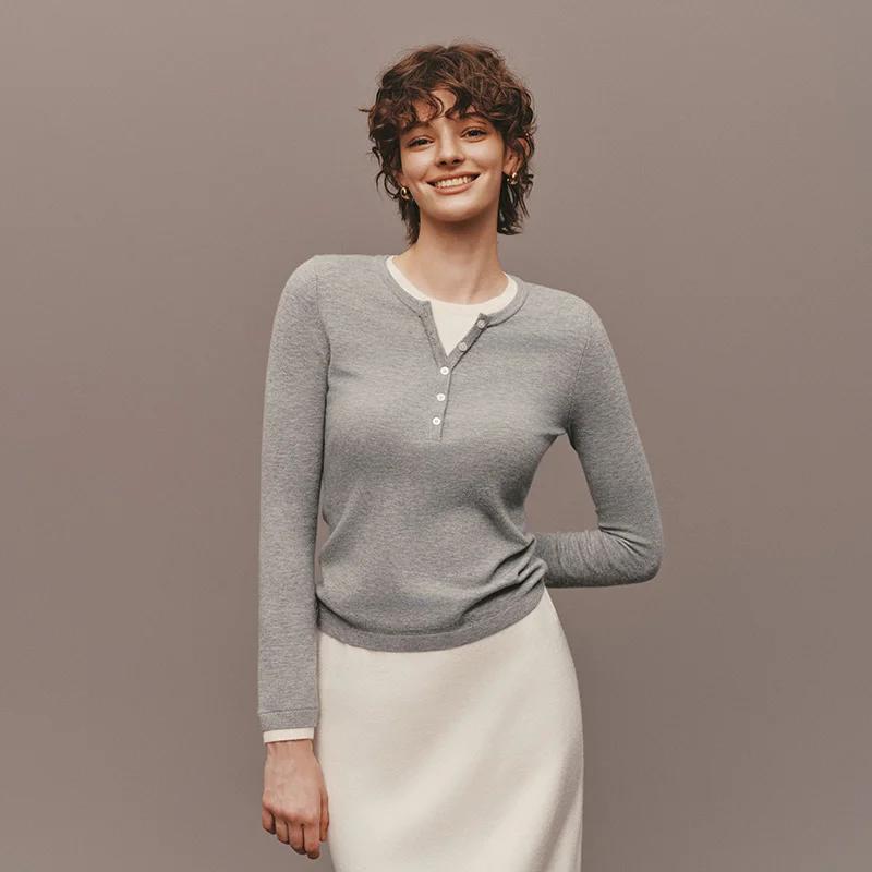 Semir tricoté pull femmes hiver col Henley faux deux pièces chauffeur antibactérien antistatique min