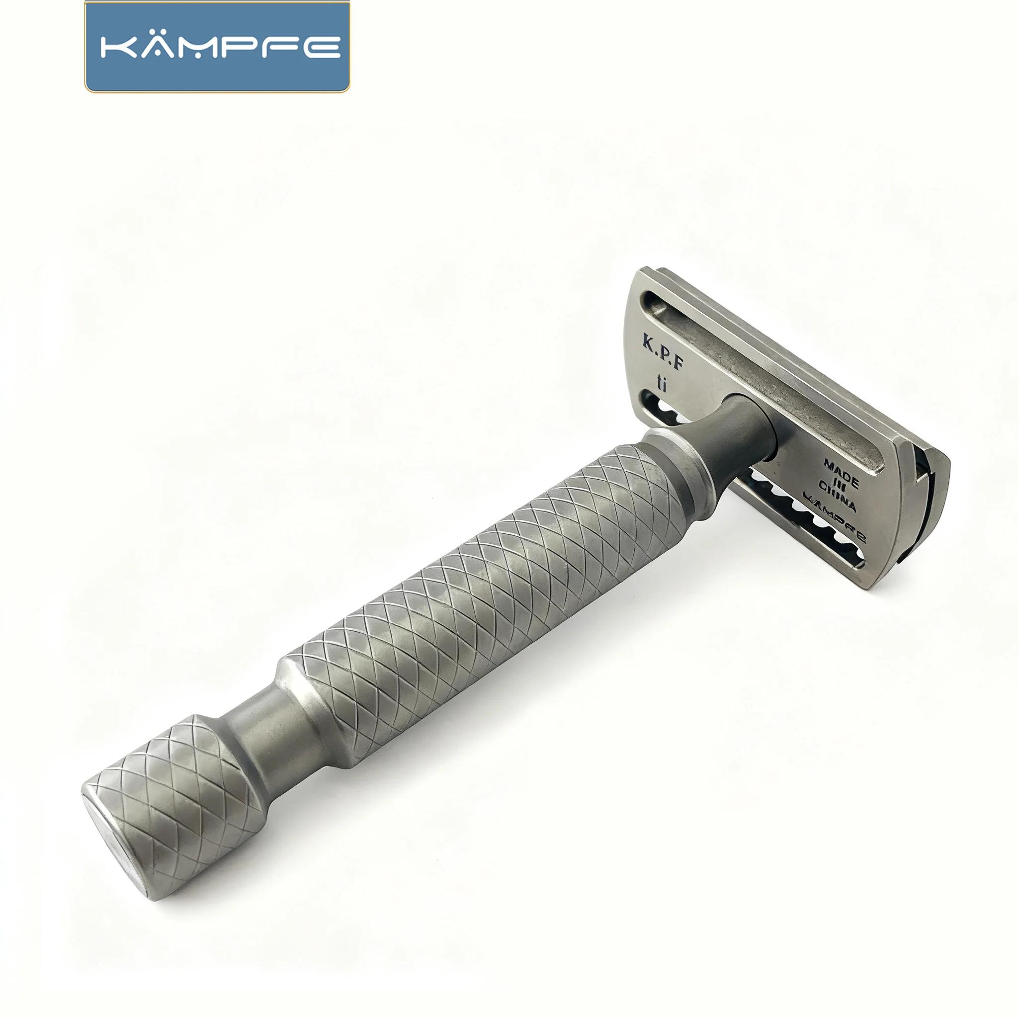 Rasoir de sécurité KAMPFE à manche en alliage de titane, gravé CNC, double tranchant, rasoir de voya
