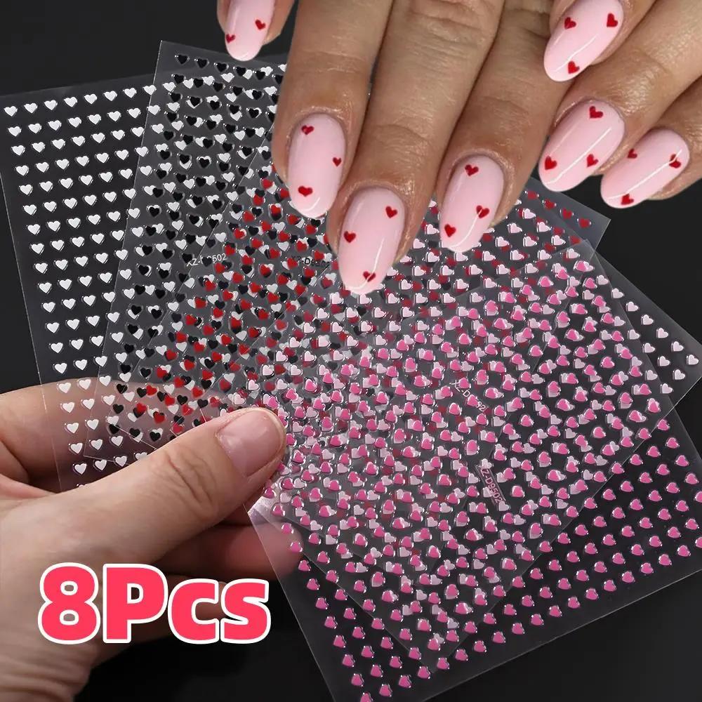 8 couleurs/ensemble 3D doux amour-coeur ongles autocollants Mini coeurs auto-adhésif Nail Art curseu