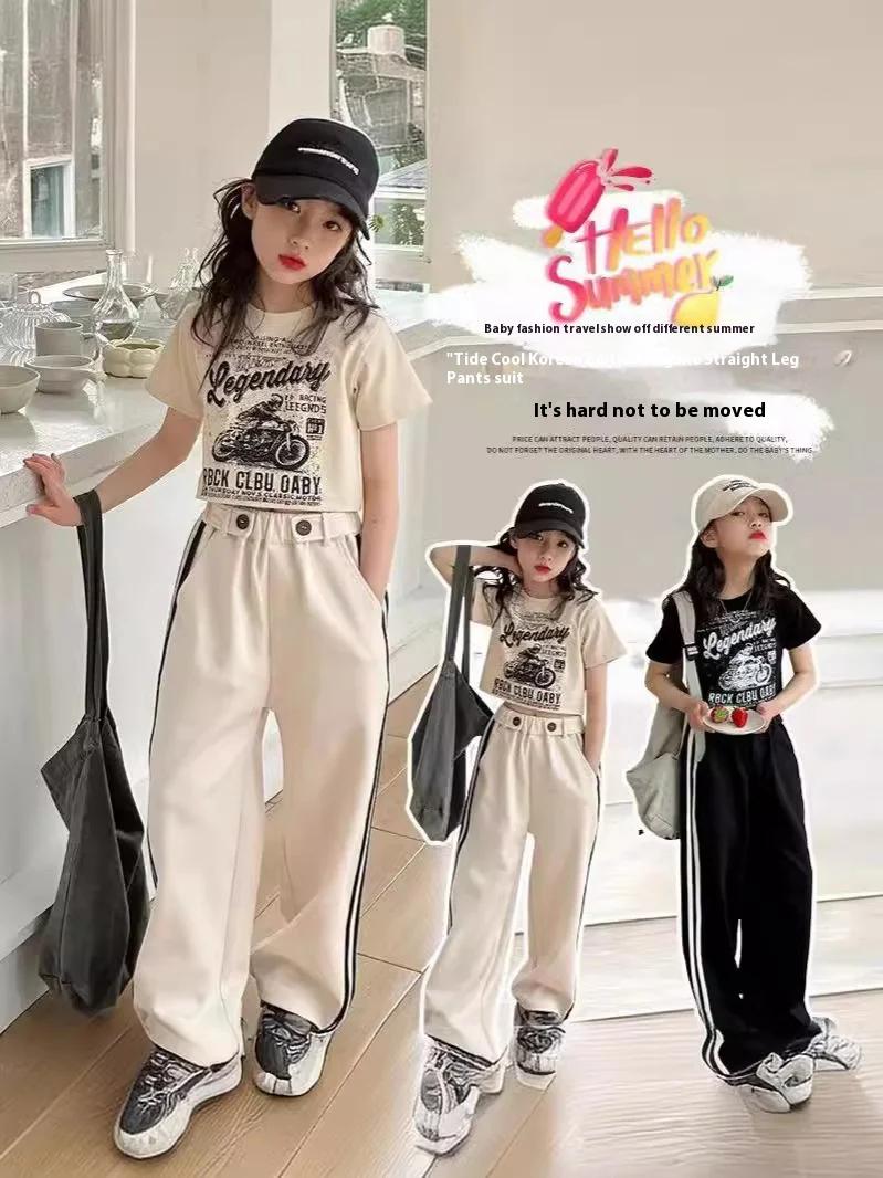 Costume décontracté d'été pour filles, T-shirt à la mode pour enfants, pantalon décontracté, robe d'
