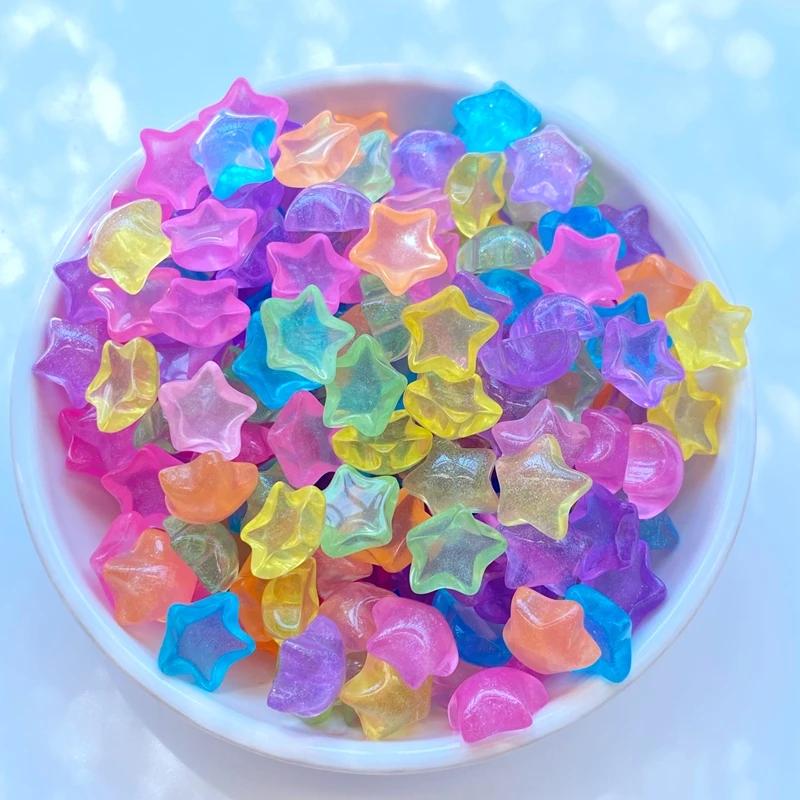 30 pièces nouveau mignon Mini 11mm étoiles brillantes résine Figurine artisanat Flatback Cabochon or