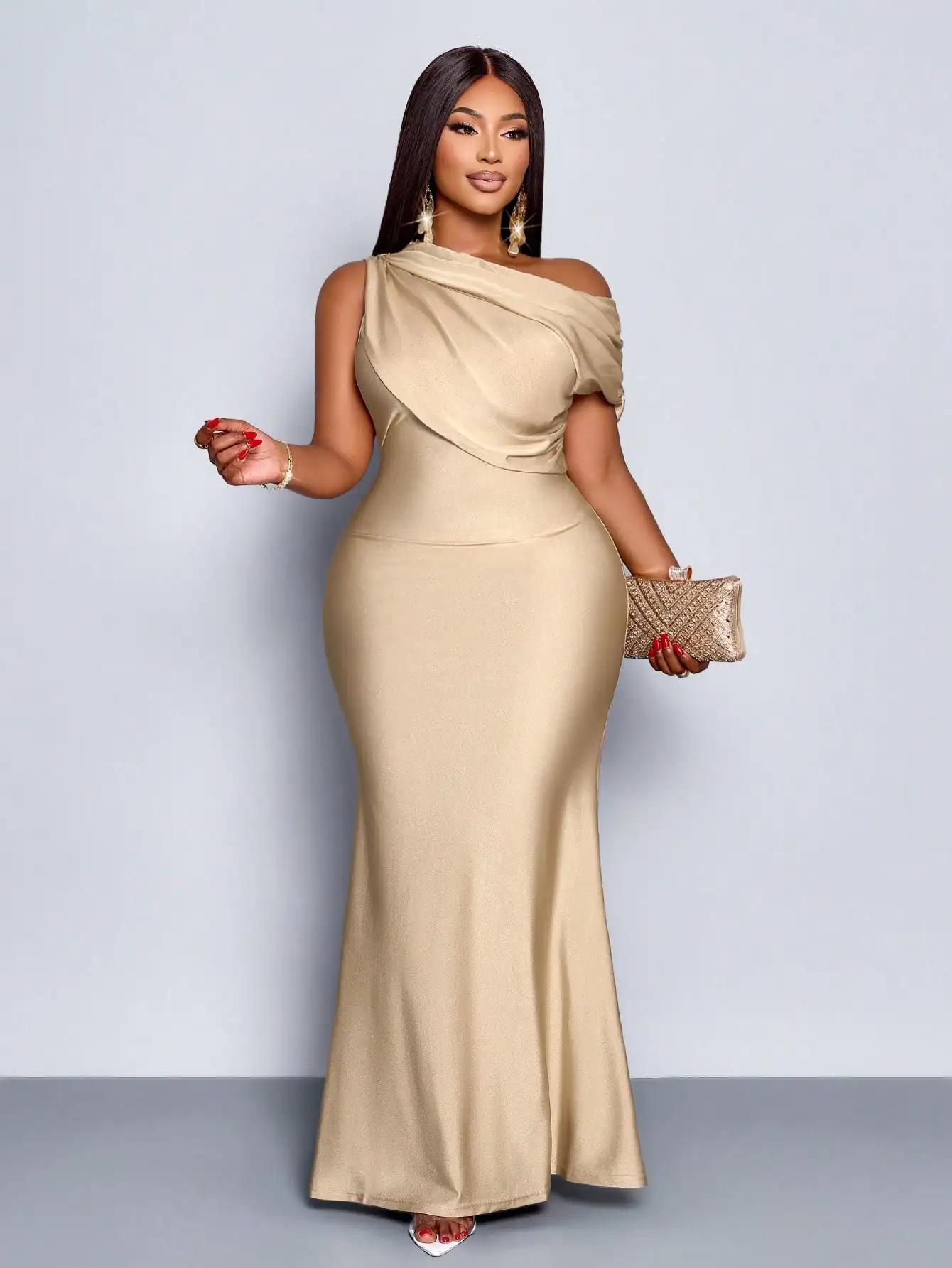 Robe de soirée élégante à épaules dénudées, taille plus, style sirène, en abricot brillant pour mari