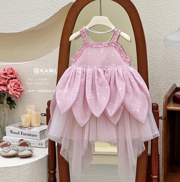 Robe d'été pour filles, nouvelle robe de princesse féerique à fleurs, à bretelles, Super féerique, p