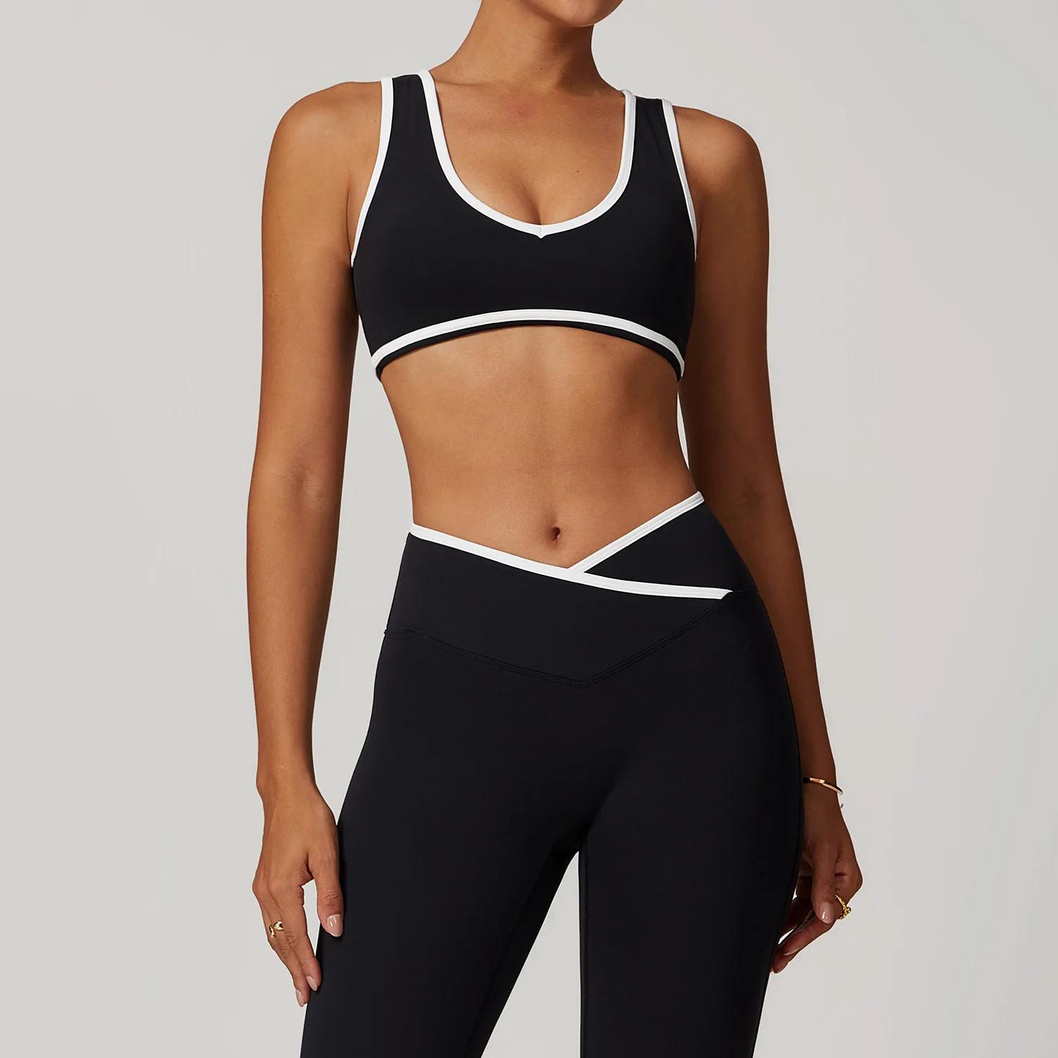 Soutien-gorge de sport à col en V pour femme, haut push-up, sous-vêtement de sport, débardeur de yog
