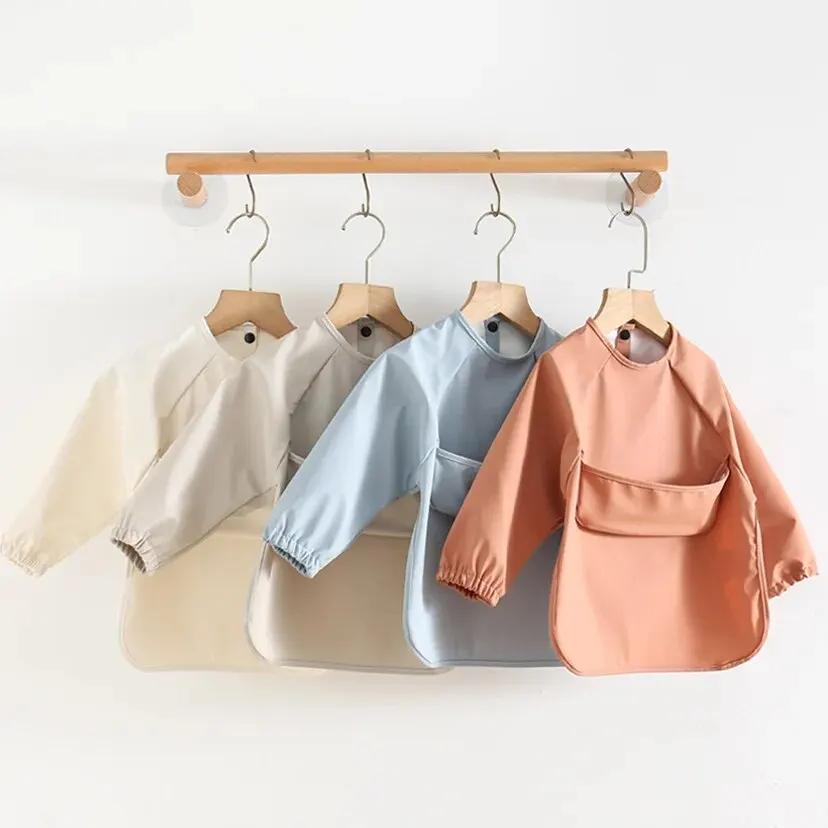Tablier d'alimentation imperméable à manches longues pour bébé, bavette d'art, blouse de peinture de