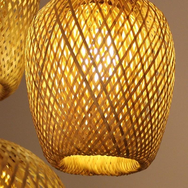 Classique 3 pièces lampes suspendues bambouo en bois E27 lustres éclairage plafonniers salon chambre