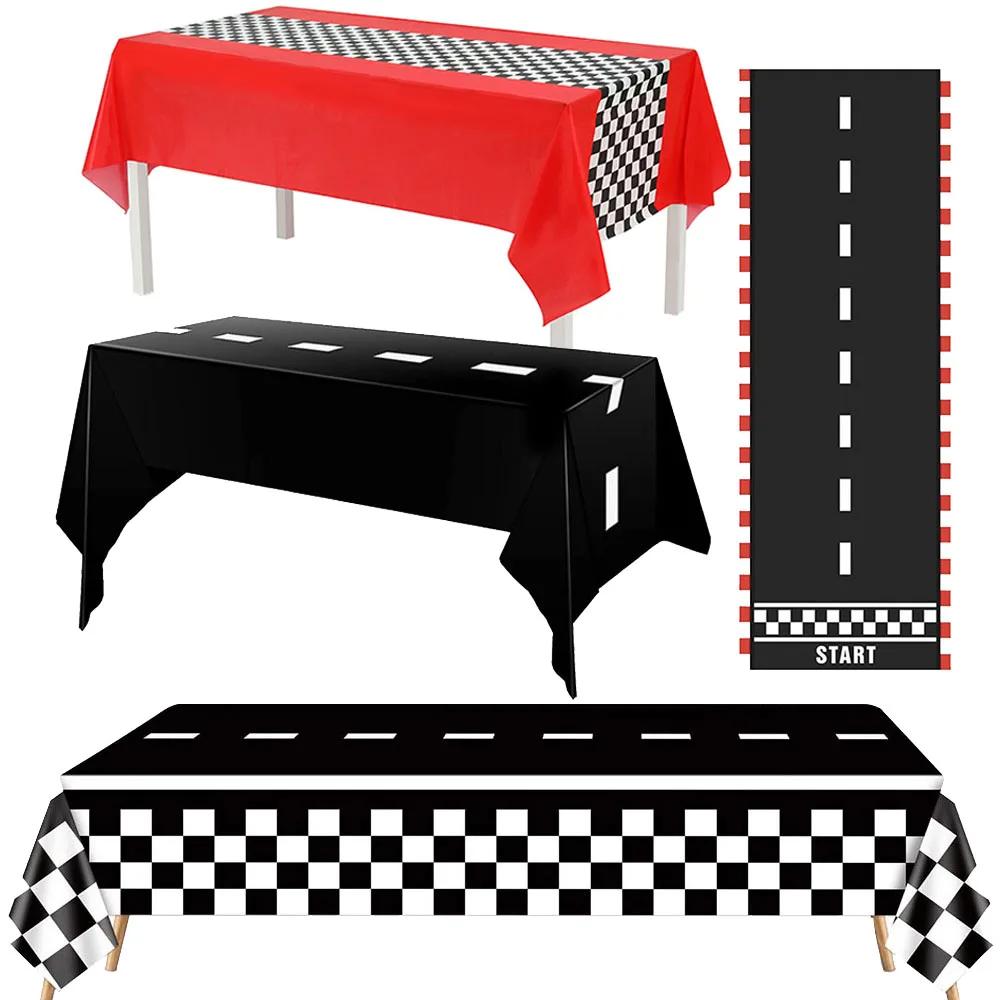 Nappe de fête de voiture de course à carreaux, drapeau à carreaux noir et blanc, nappe de route, cou