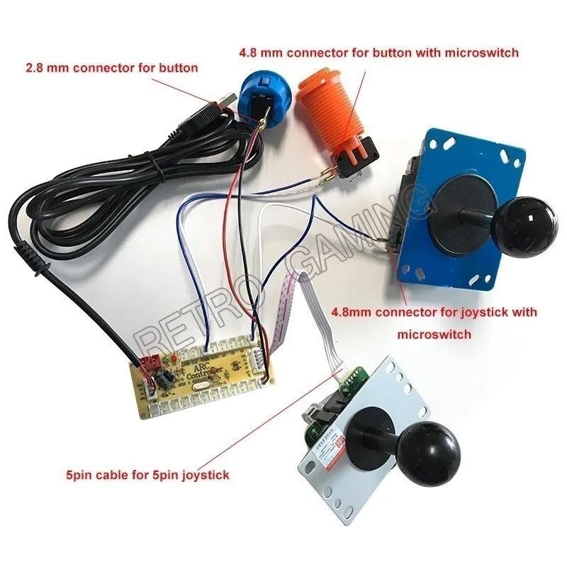 Kit de carte de circuit imprimé USB zéro retard, manette à bouton-poussoir LED, câble 5 broches pour