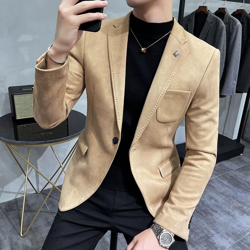 Veste polaire en peau de cerf pour hommes, manteau de costume, Blazer, affaires, loisirs, coupe cint