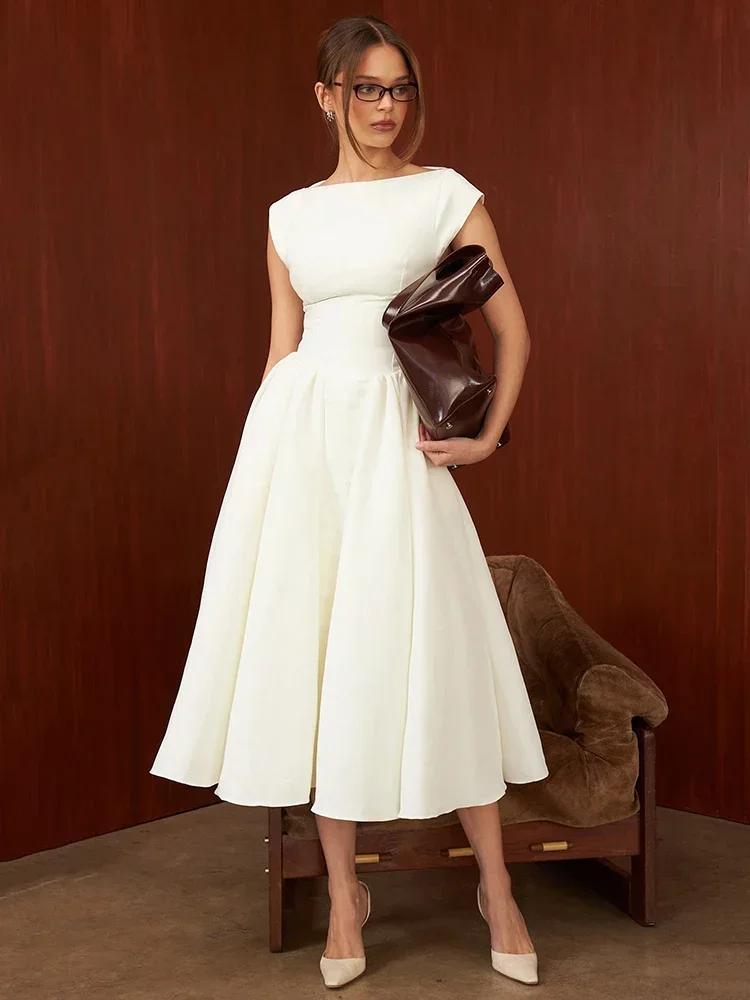 Oligai Robe Longue Crème Femme - Robe Élégante Manches Cape Dos Nu Coupe Cintrée Évasée pour Anniver