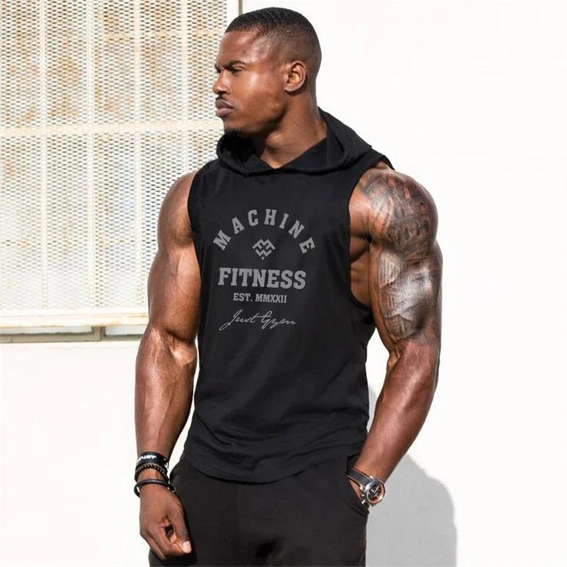 Vêtements de Sport à capuche homme débardeur été coton respirant Fitness musculation sans manches