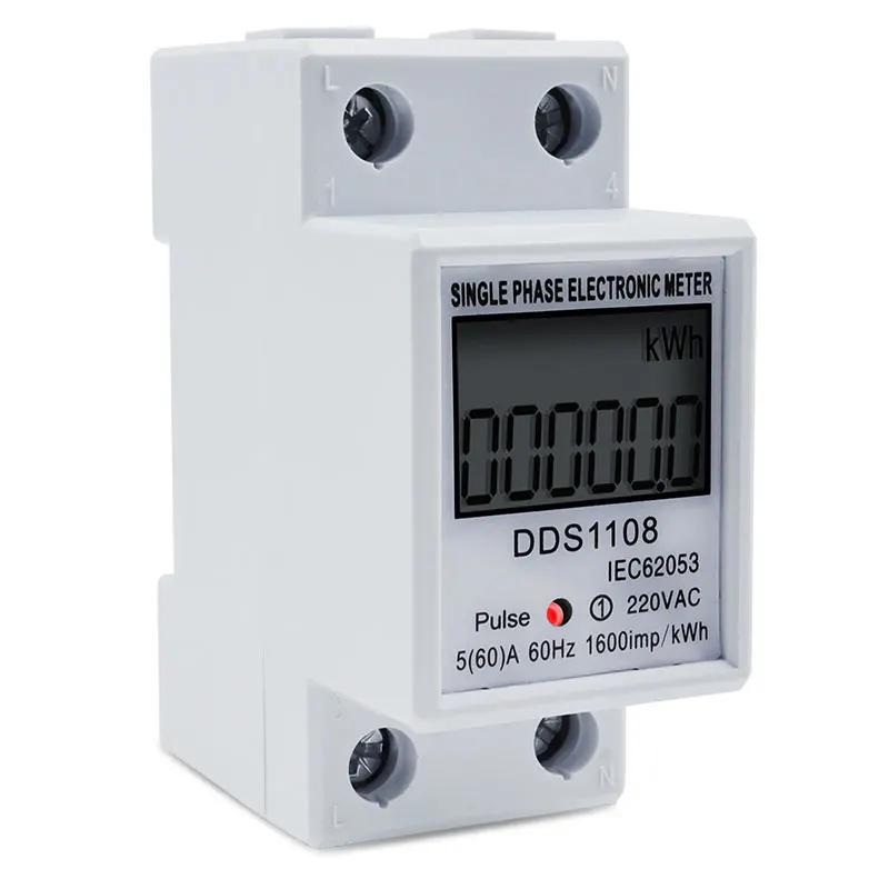 Compteur d'énergie électrique monophasé LCD KWH AC, Watt-heure numérique 220V 60A 50Hz, Rail Din éle