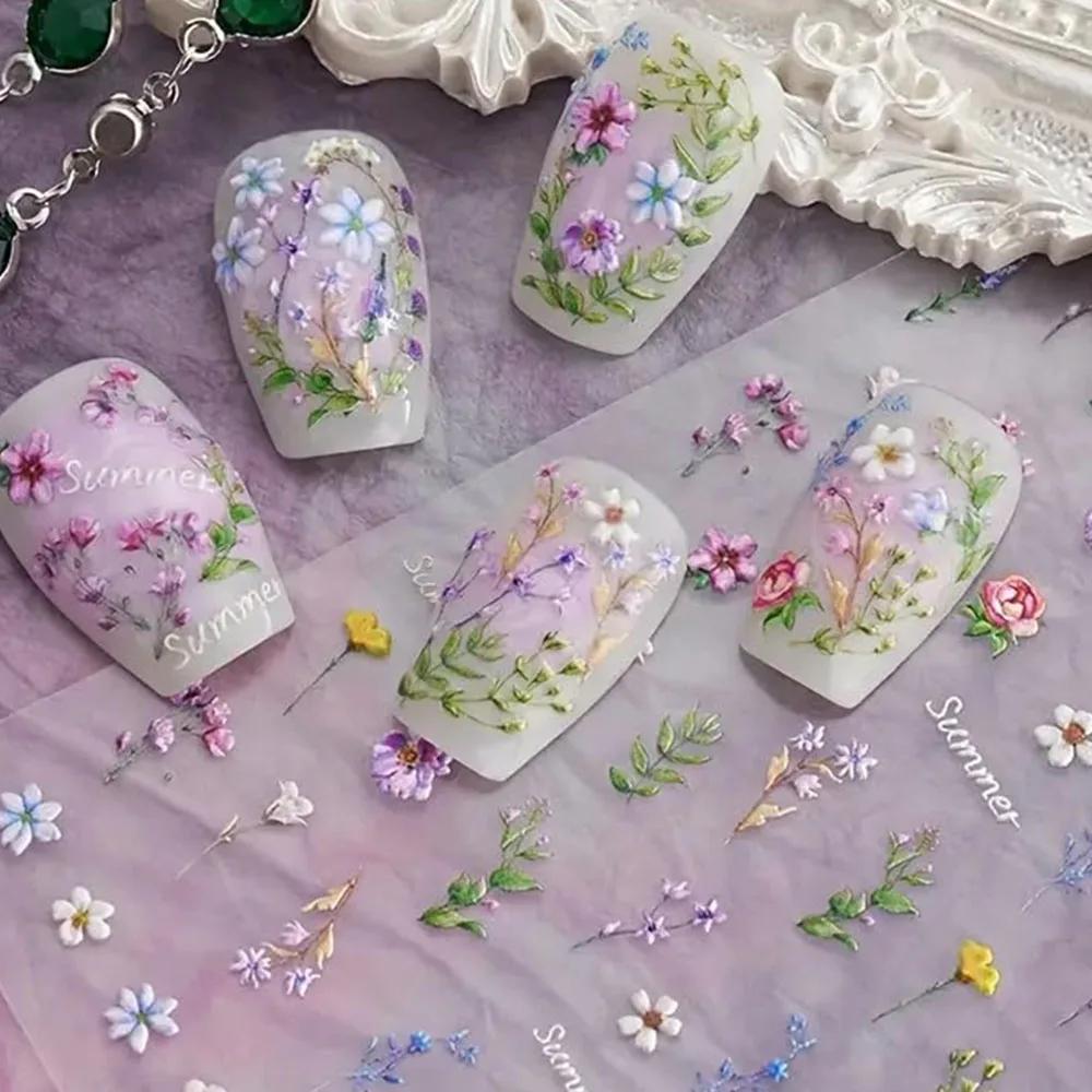Autocollants pour ongles en forme de fleur, 1 pièce, feuille florale d'été, plante, décalcomanies co
