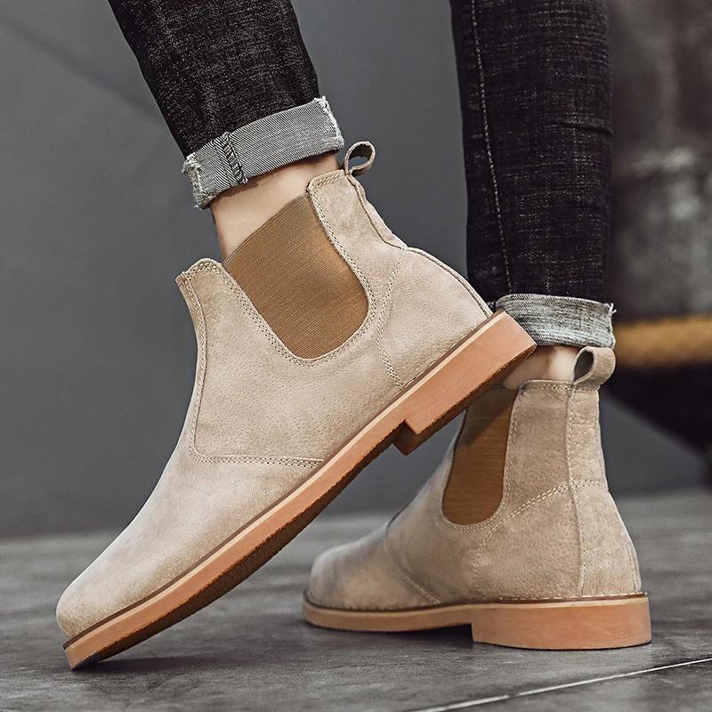 Mode daim désert bottes hommes haut Chelsea bottes en cuir chaussures décontractées mâle sans lacet 