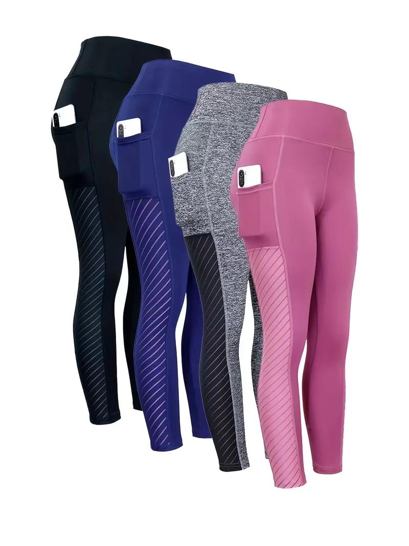 Pantalon de Yoga taille haute en maille latérale pour femmes, Leggings avec poches, contrôle du vent