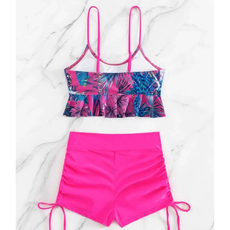 Été Sexy rose maillots de bain Tankini ensemble femme maillot de bain deux pièces plage maillot de b