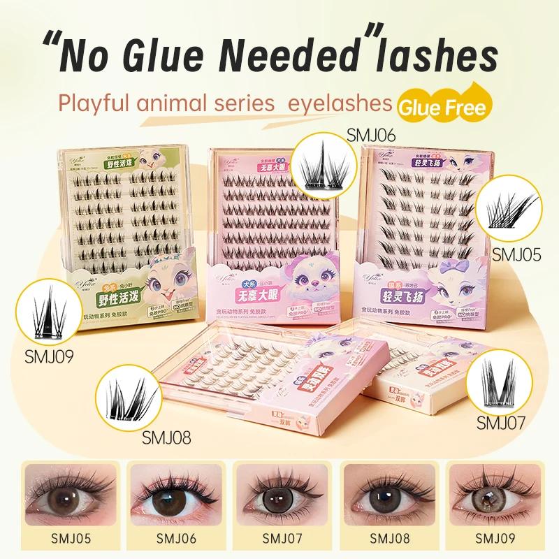 Yélix Faux-cils auto-adhésifs en grappe, Extension de cils pour les yeux de chat, sans colle, ré