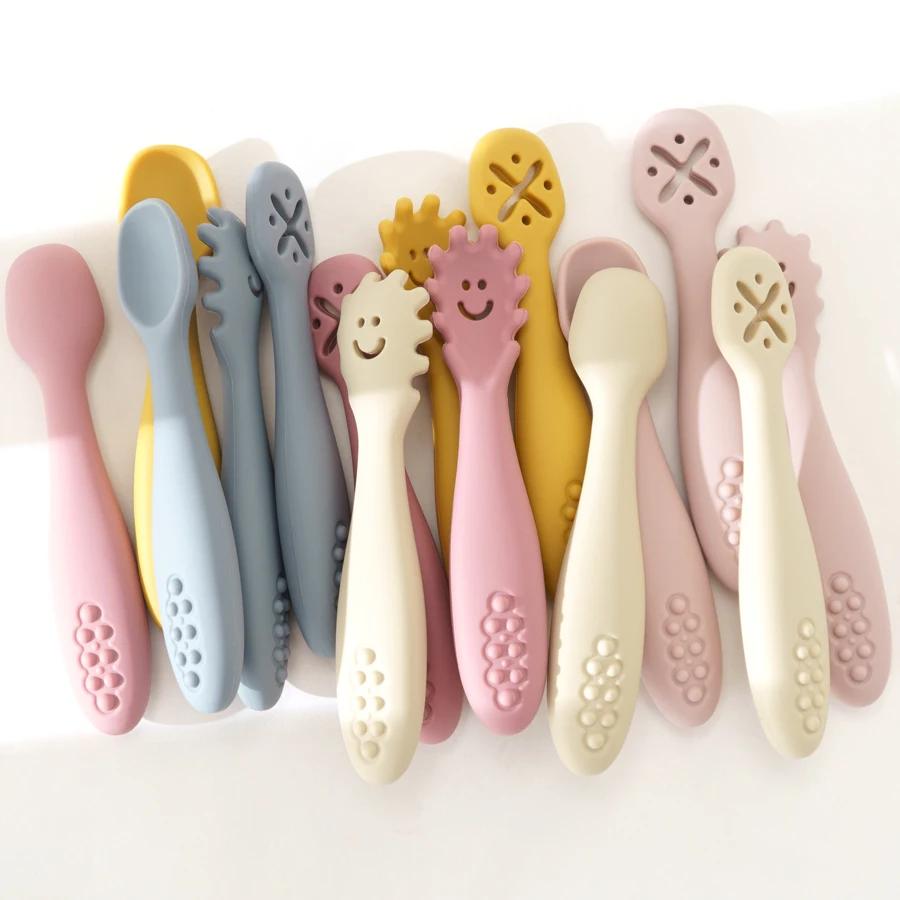 Cuillère fourchette en Silicone pour bébé, ensemble d'ustensiles d'alimentation, nourriture pour tou