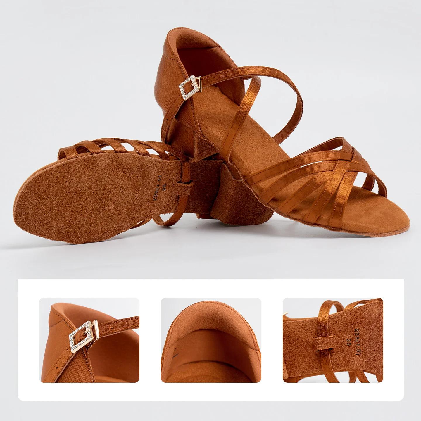 Chaussures latines talons bas pour filles - Danse Tango Rumba Salsa salle de bal femmes