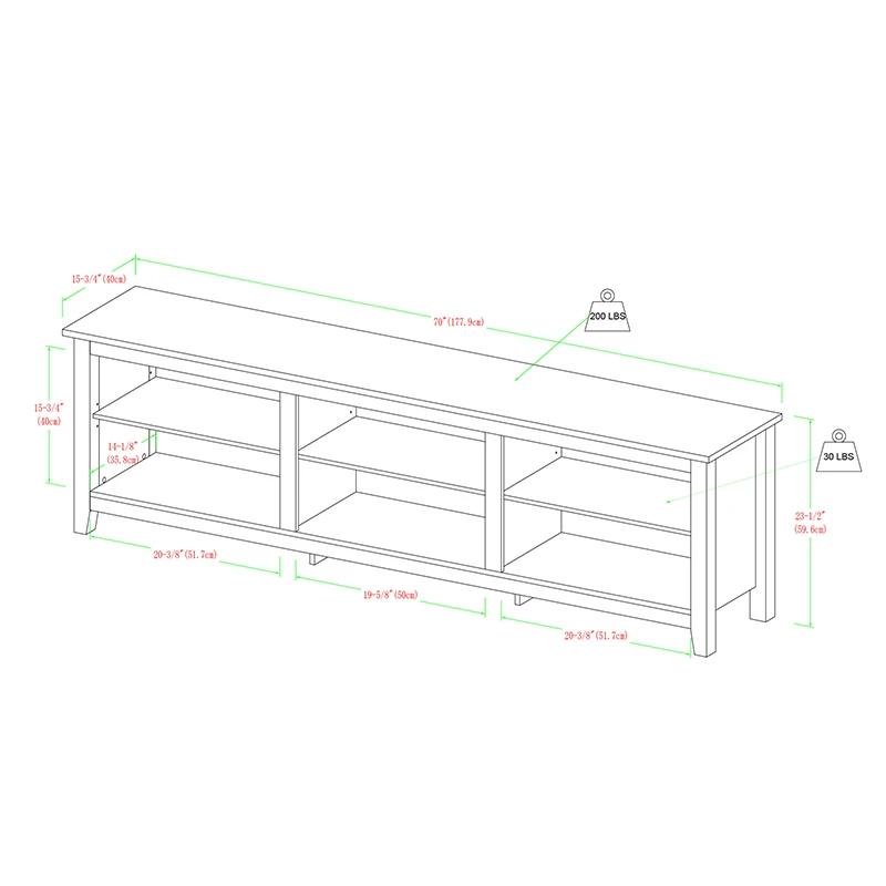 Meuble TV 70 "pour téléviseurs 80", stockage ouvert à 3 étagères, moderne, transition, expresso