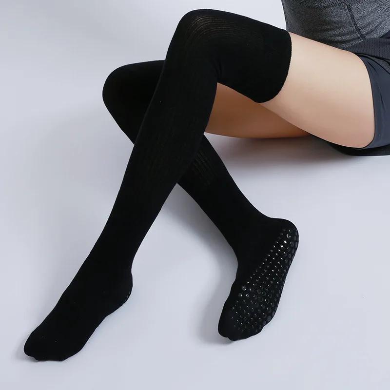 Chaussettes de Yoga à Tube Long pour femmes, antidérapantes, en coton, pour Fitness, Pilates, danse,