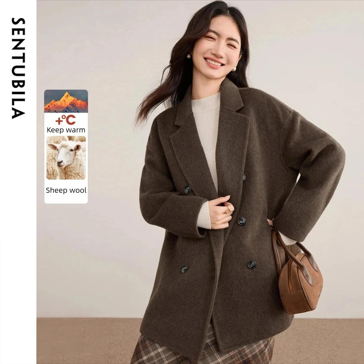 Manteaux en laine SENTUBILA pour femme, collection hiver 2026, vestes à revers crantés, manches long