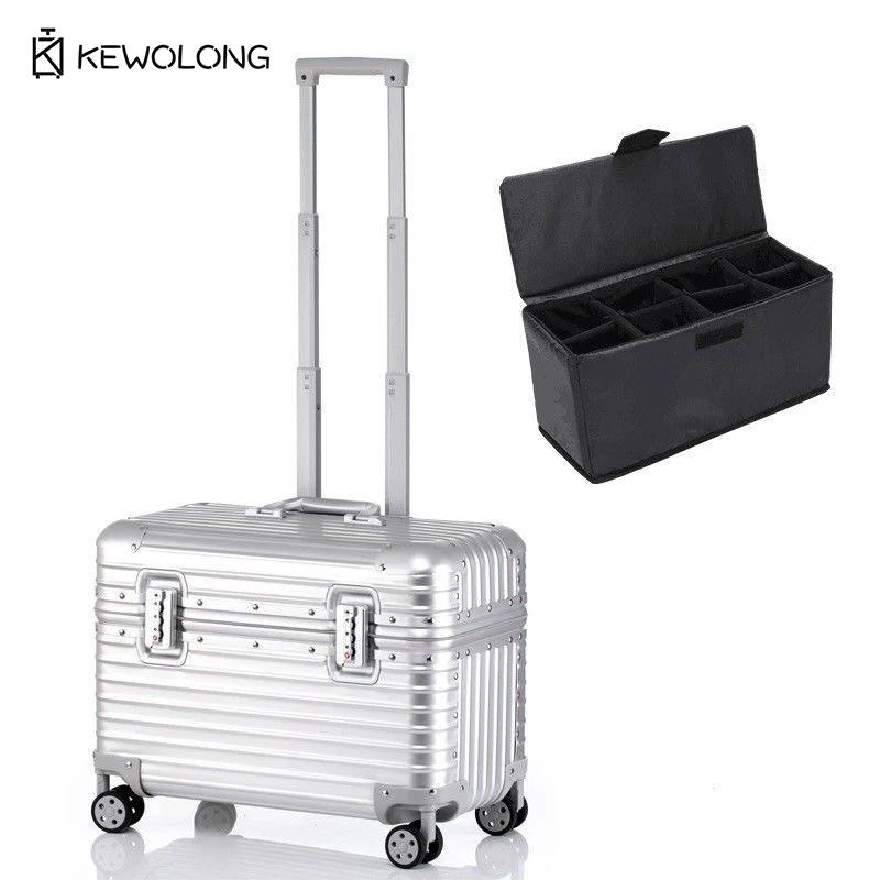 Valise en aluminium à coins arrondis, bagage cabine rigide à ouverture par le haut avec roulettes à 