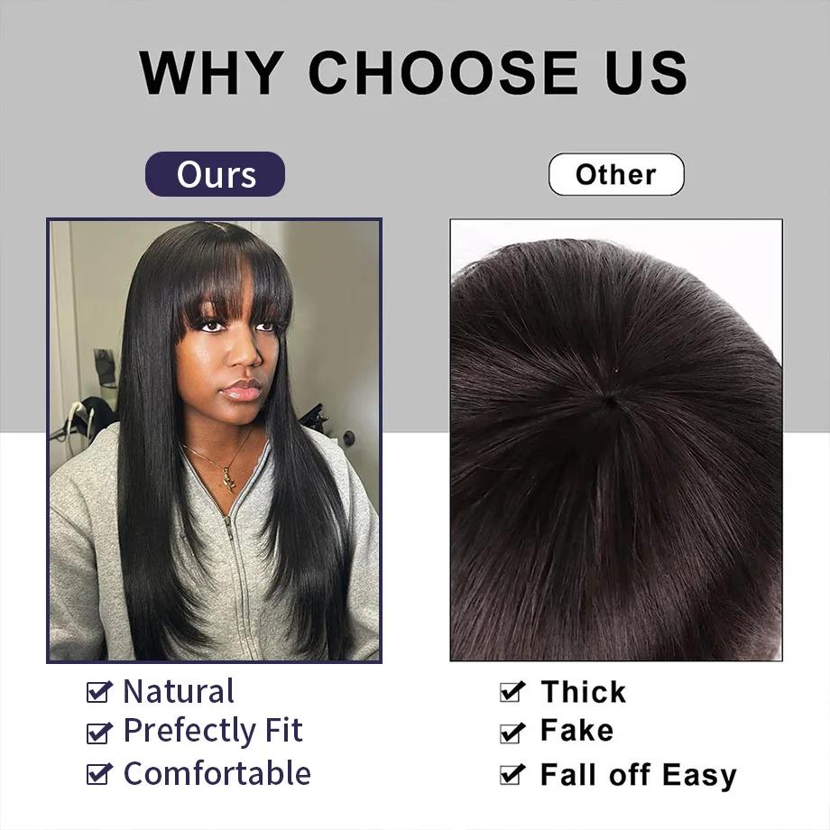 Perruques Frange Cheveux Humains Longue De 34 Pouces Perruques Cheveux Humains Lisses Avec Franges 3