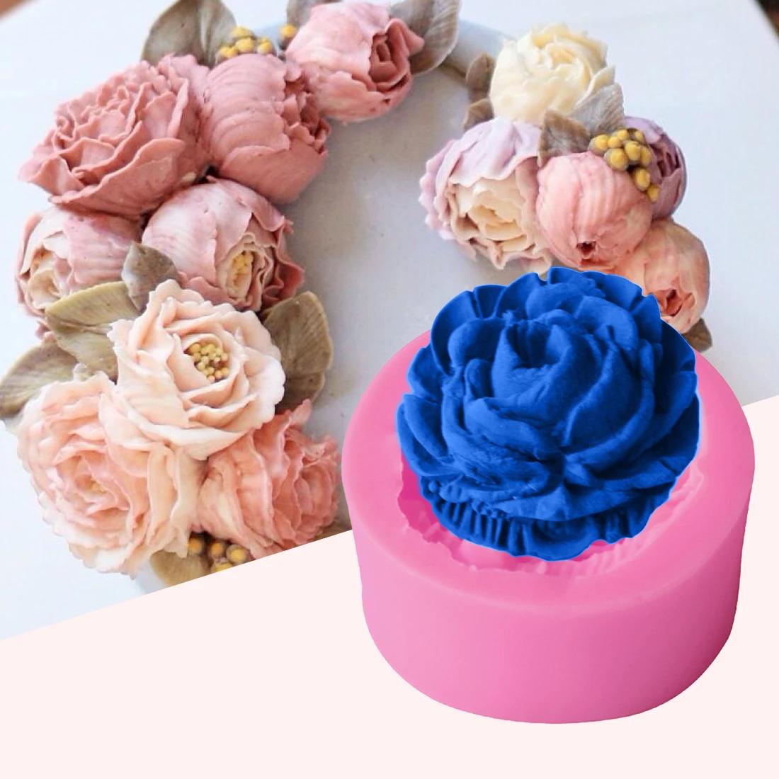 Moule 3D en Silicone avec fleur de Rose, outils de décoration de gâteaux, Fondant, décoration cadeau