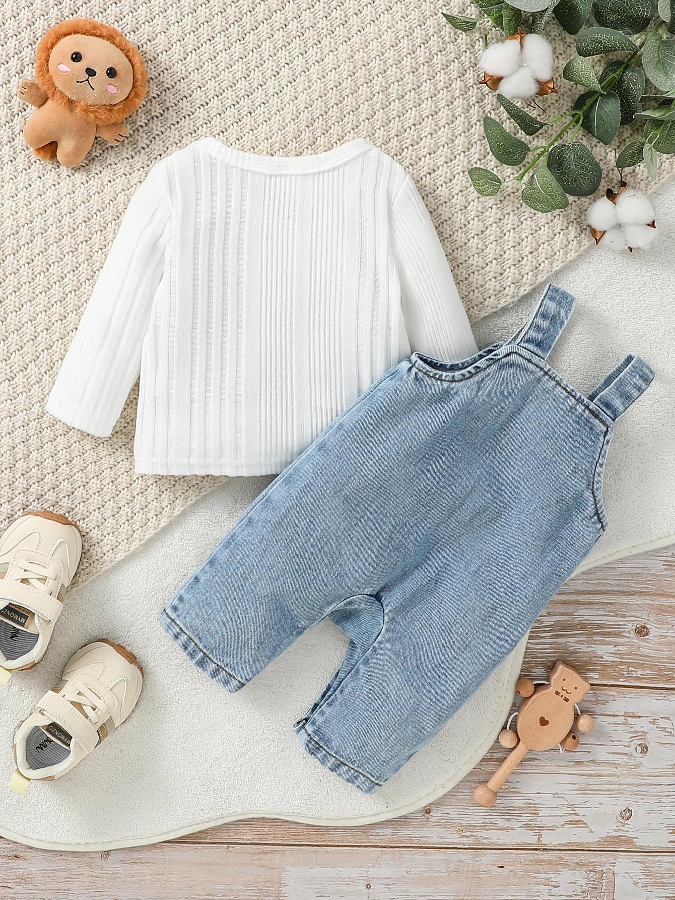 2 pièces bébé garçons/filles toutes saisons haut à manches longues + bretelles pantalon costume vête