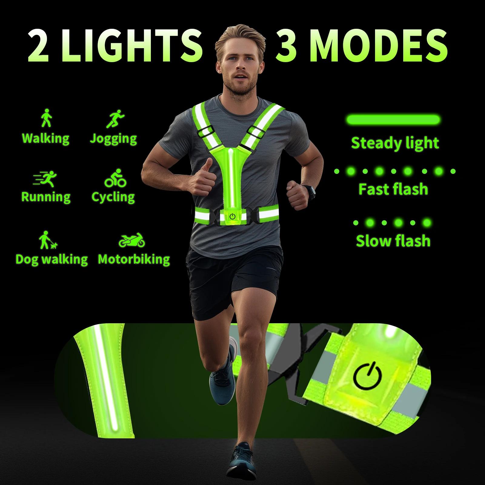 Gilet de course LED rechargeable USB - Haute visibilité nocturne pour running et équitation - Sangles réfléchissantes