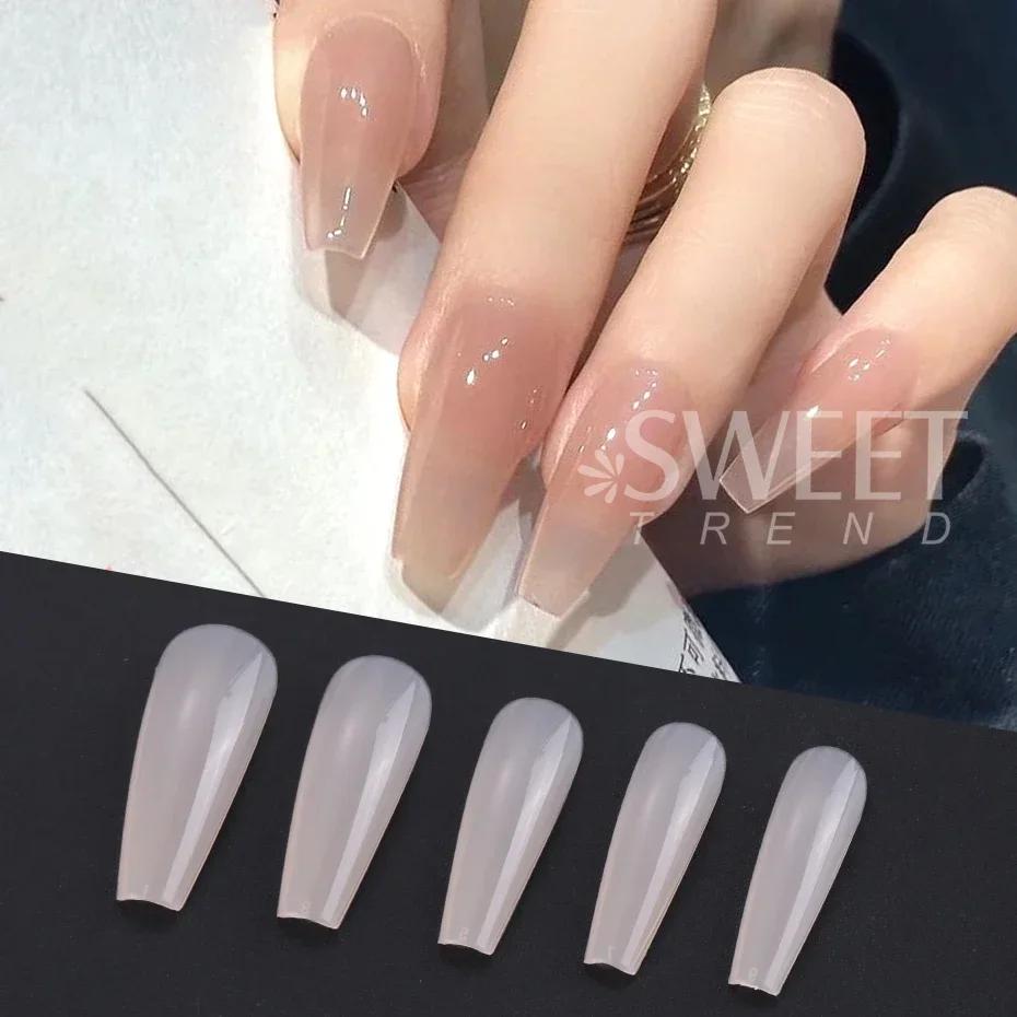 100 pièces nu rose faux ongles presse sur ongles acrylique Extension cercueil formes ongles conseils