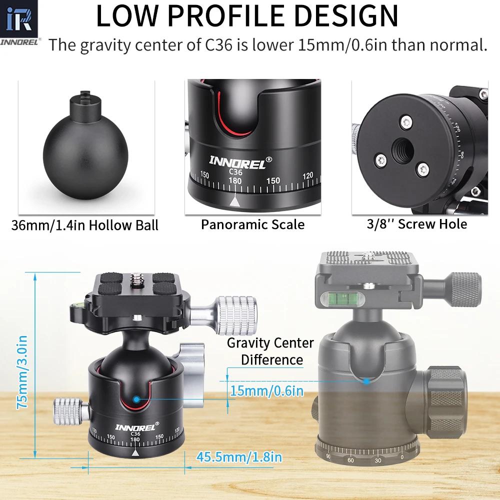 INNOREL C36 Rotule à profil bas 36 mm CNC Métal 360 °   Tête de trépied d'appareil photo panoramique