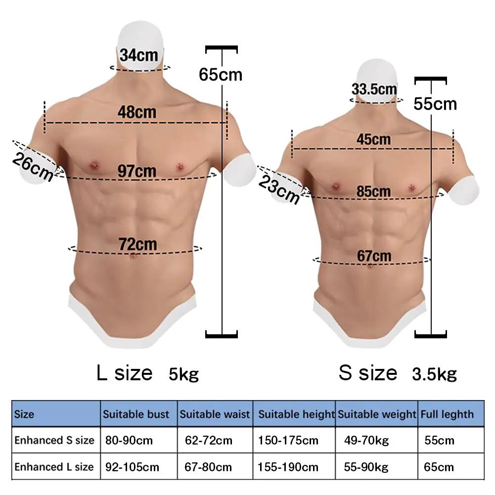 Poitrine masculine réaliste en silicone doux, simulation de la peau des muscles abdominaux, accessoi