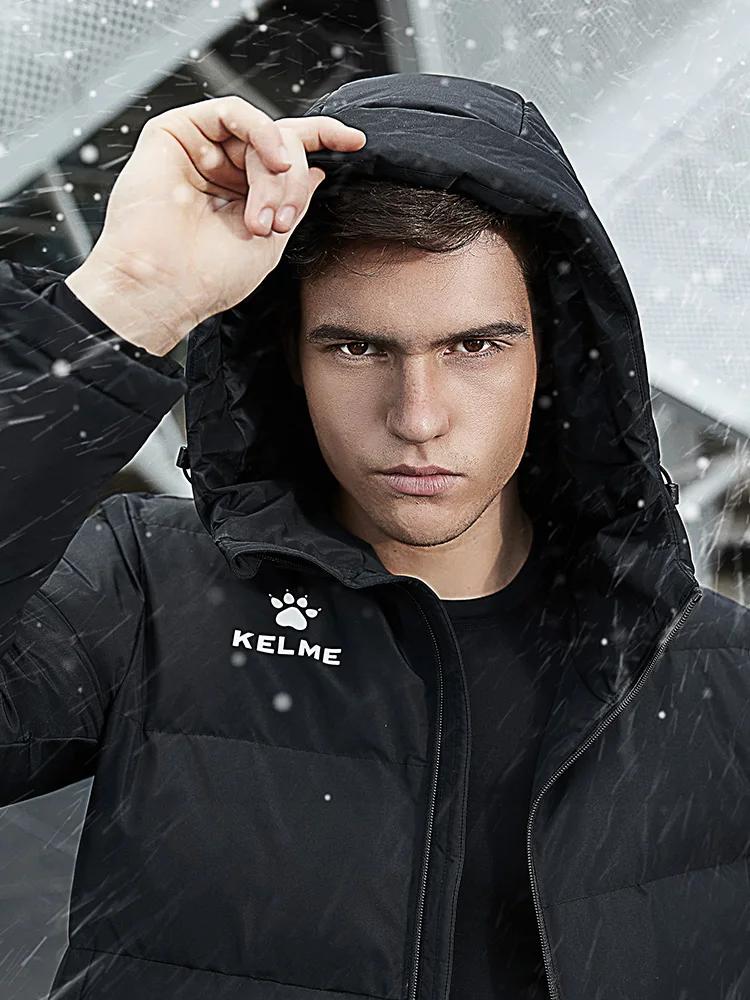 KELME hommes veste d'hiver longue entraînement sportif manteau à capuche vêtements d'extérieur chaud