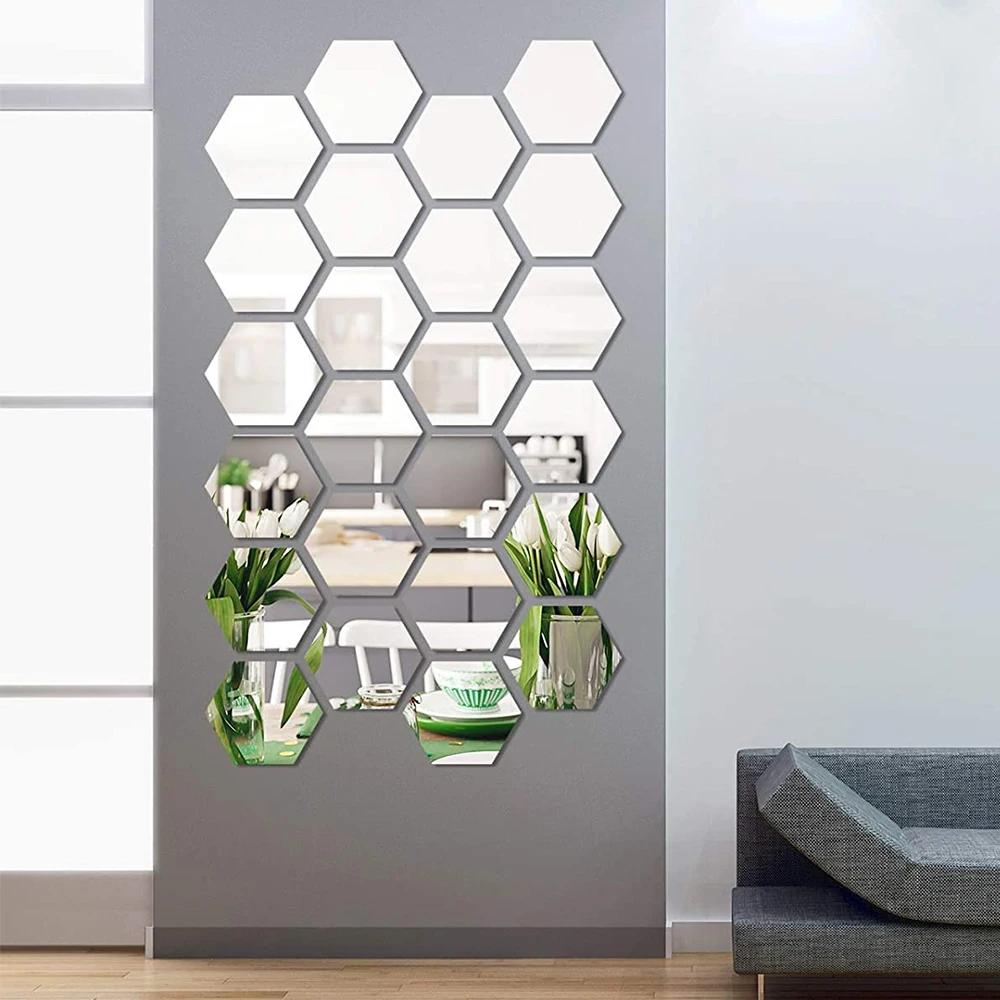 Autocollants muraux miroir 3D Style nordique, autocollant miroir hexagonal en acrylique, décalcomani
