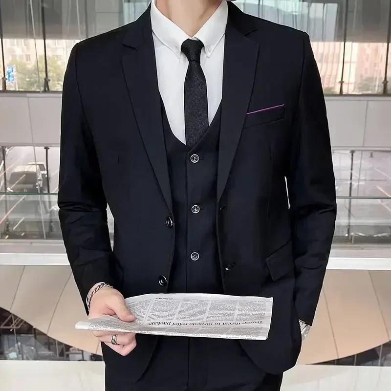 S-8XL (Blazer + gilet + pantalon) mode homme décontracté en plein air gentleman affaires mariage cou