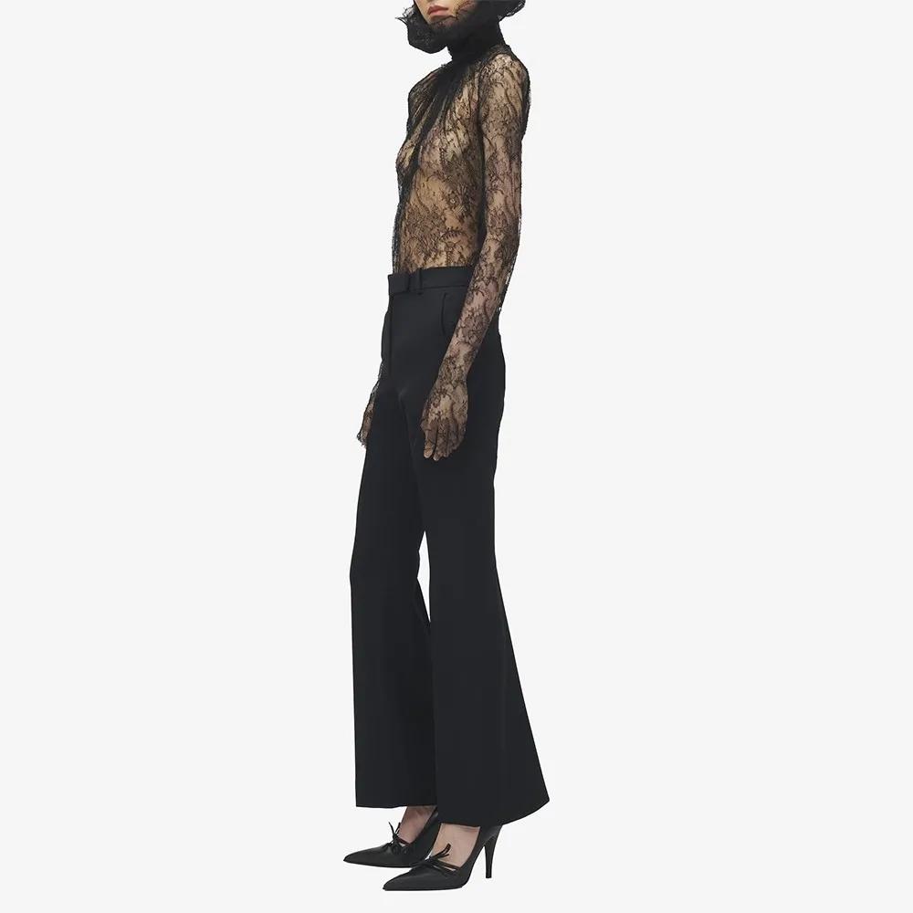 TWOTWINSTYLE Chemise chic en dentelle noire à empiècements pour femme, col rond, manches longues, am