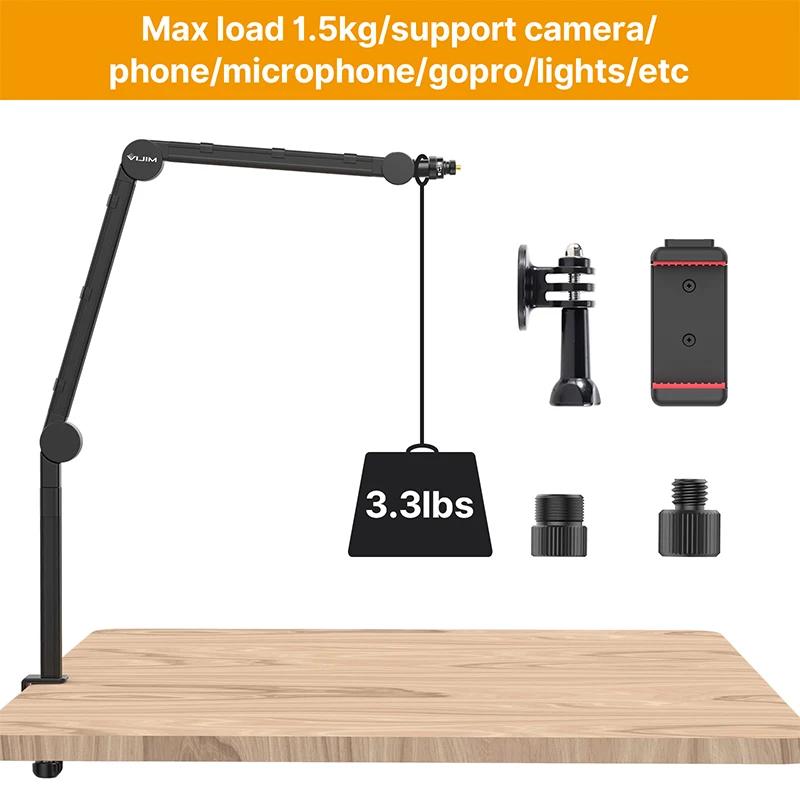 VIJIM LS24 support de bras de flèche de Microphone de bureau étendre 1/4 ''3/8'' 5/8 ''vis 90 °   Su