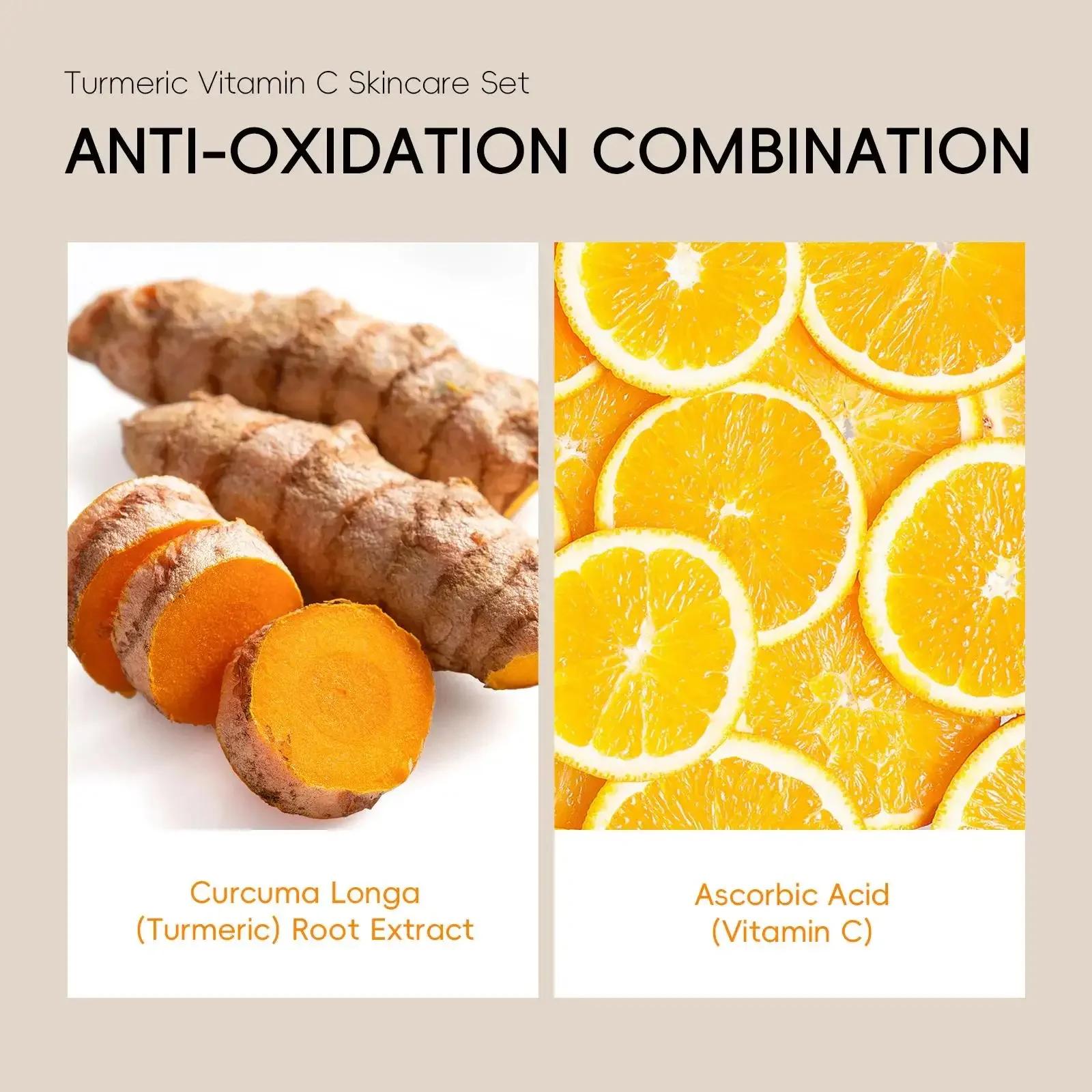 Kit Facial au curcuma à la vitamine C, raffermissement hydratant, ensemble de 5 pièces, Toner de lav