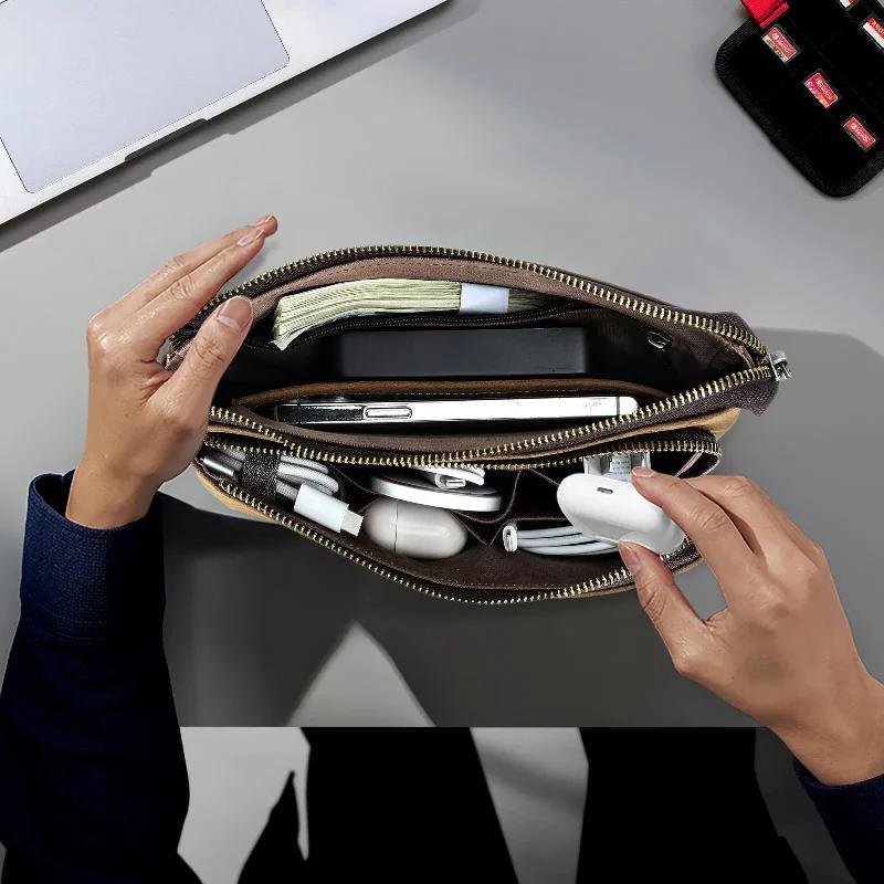 CONTACT'S Pochette Homme en Cuir Véritable, Sac à Main Design, Portefeuille Long, Sac de Voyage pour