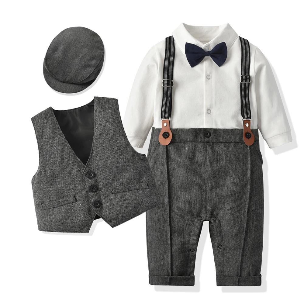 Nouveau-né garçon vêtements formels ensemble infantile garçon Gentleman anniversaire barboteuse tenu