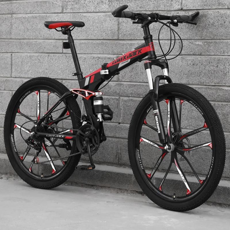 VTT de 26 pouces, cadre en acier à haute teneur en carbone à 10 rayons et 21 vitesses, vélo de monta