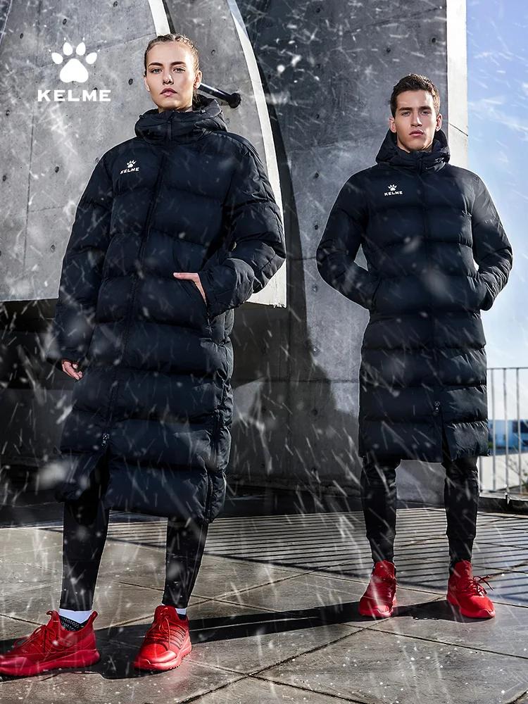 KELME hommes veste d'hiver longue entraînement sportif manteau à capuche vêtements d'extérieur chaud