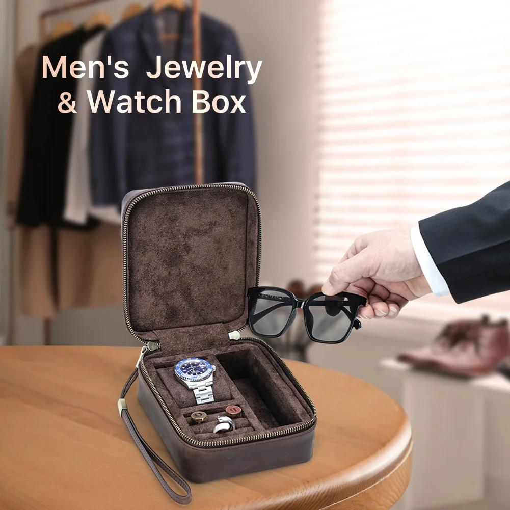 Étui de montre de luxe en cuir véritable, boîte à bijoux pour lunettes de soleil, montres portables 