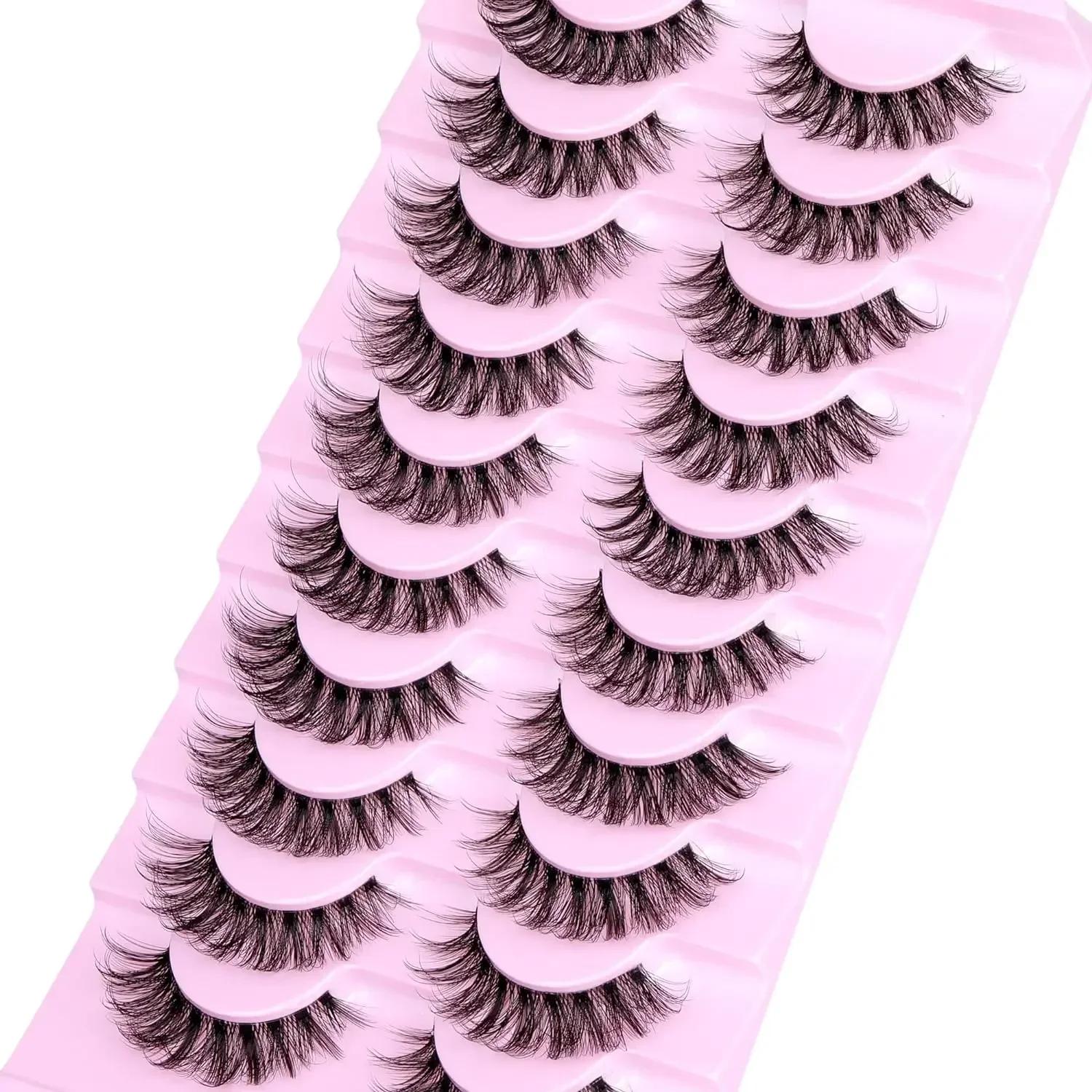 10 paires de faux cils naturels moelleux cils vaporeux bande de Volume 3D cils D Curl faux cils avec