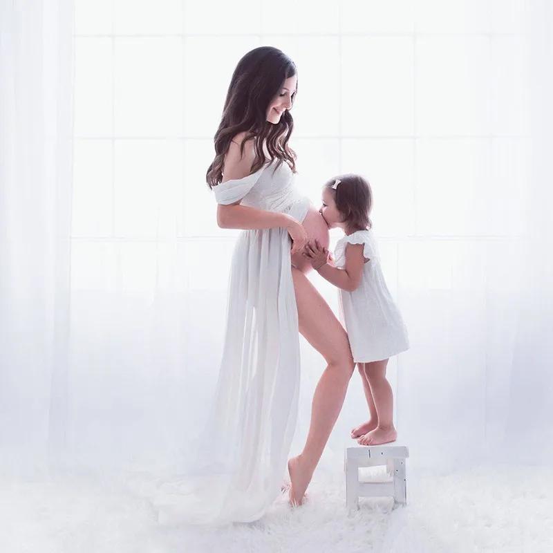 Maternité dentelle mousseline de soie épissage avant fendu robe été Sexy Photo femmes enceintes bébé